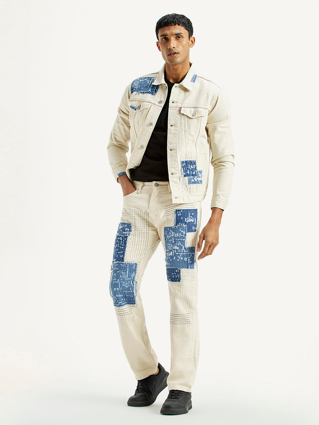 Men's 555 Off White Loose Fit Mid Rise Jeans