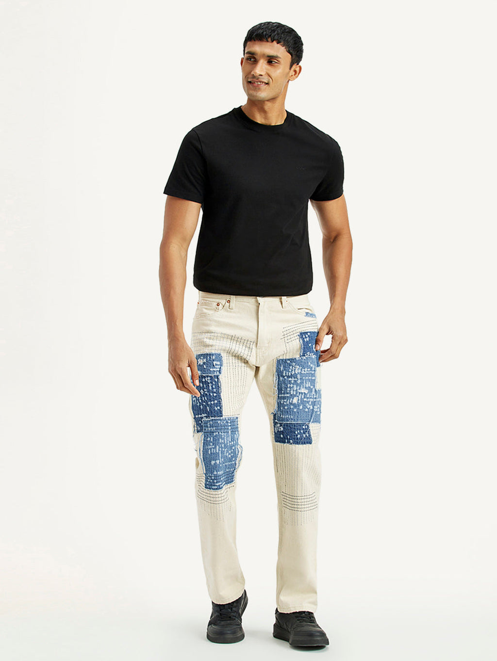 Men's 555 Off White Loose Fit Mid Rise Jeans