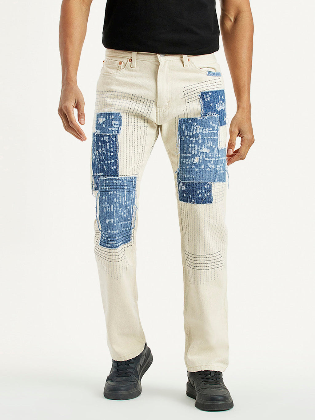 Men's 555 Off White Loose Fit Mid Rise Jeans