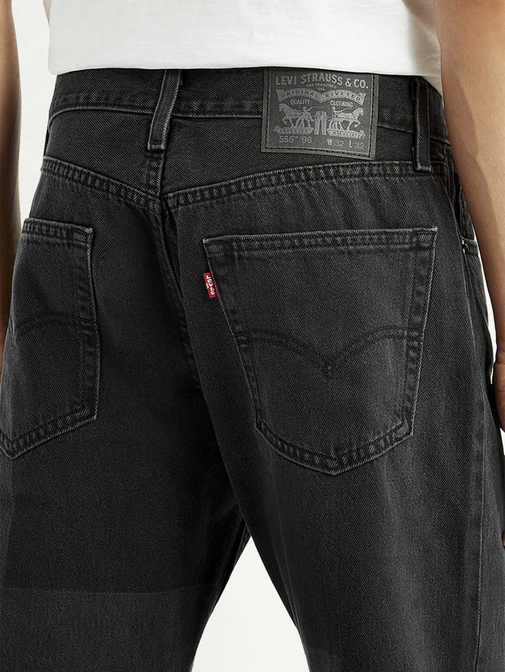 Men's 555 Black Loose Fit Mid Rise Jeans