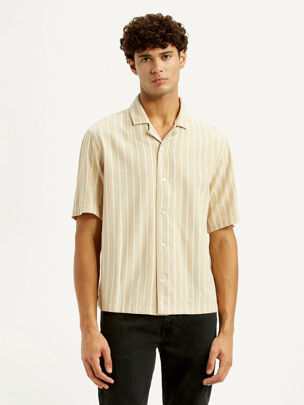 Men's Striped Peach Boxy Fit Camp Shirt