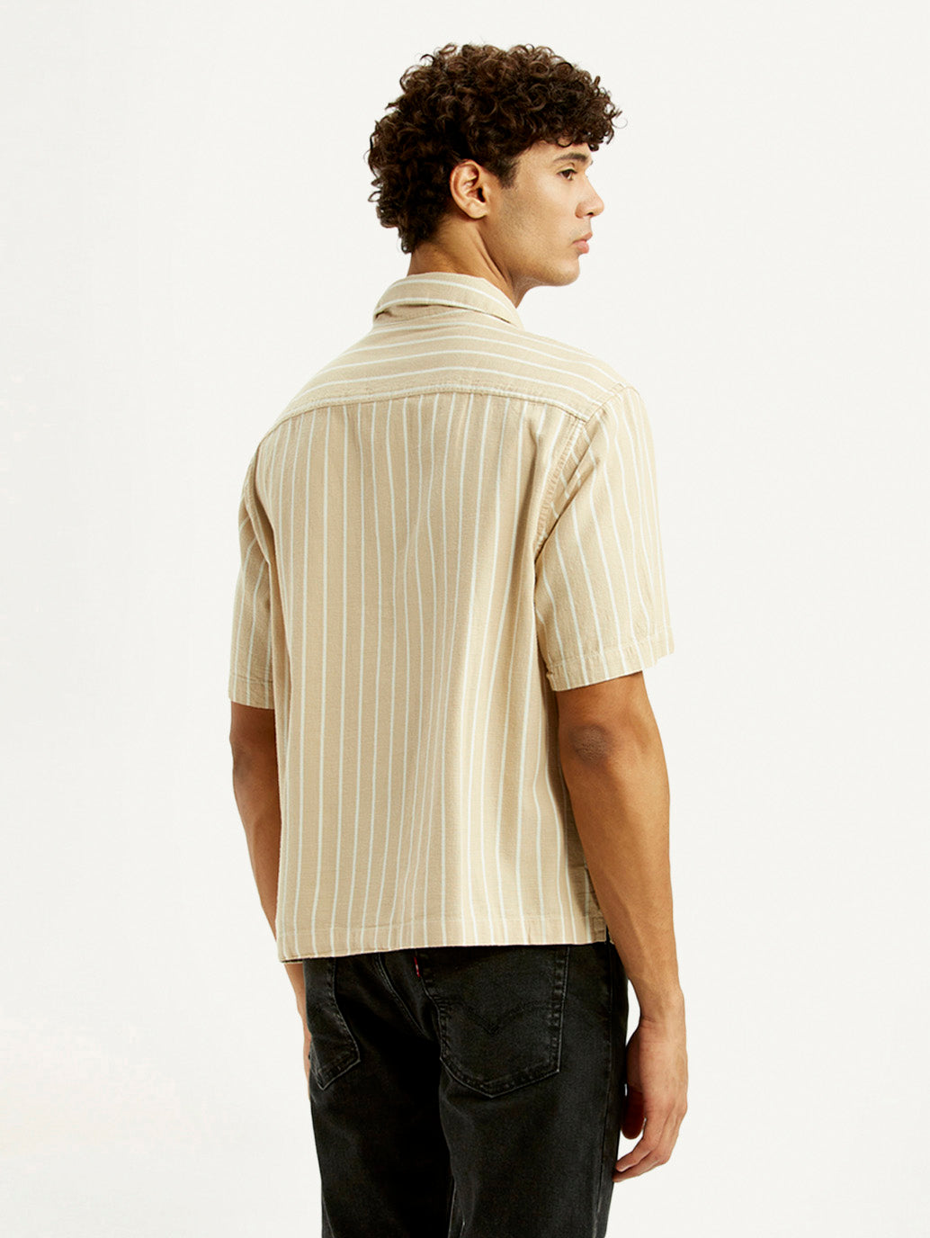 Men's Striped Peach Boxy Fit Camp Shirt