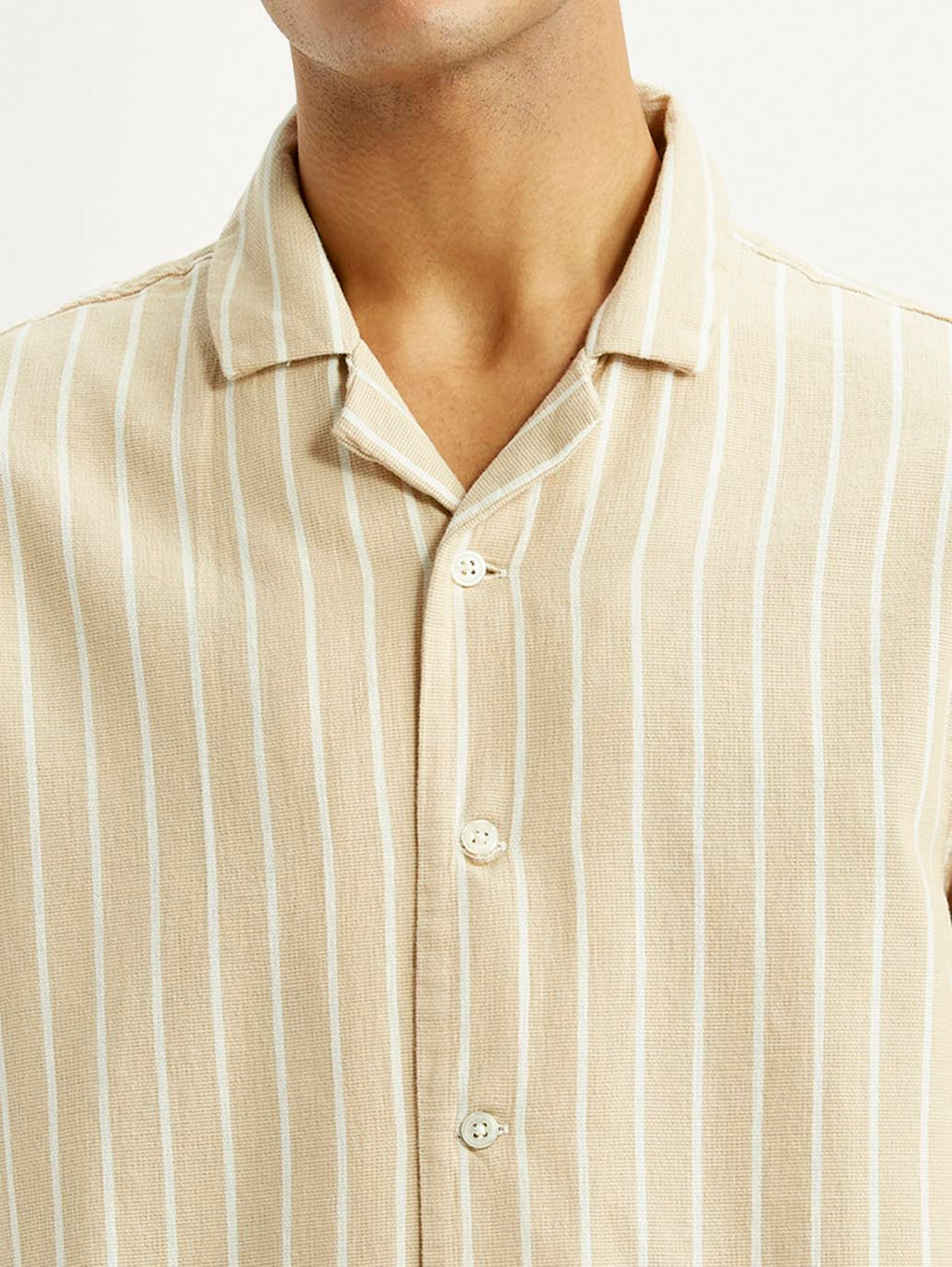 Men's Striped Peach Boxy Fit Camp Shirt