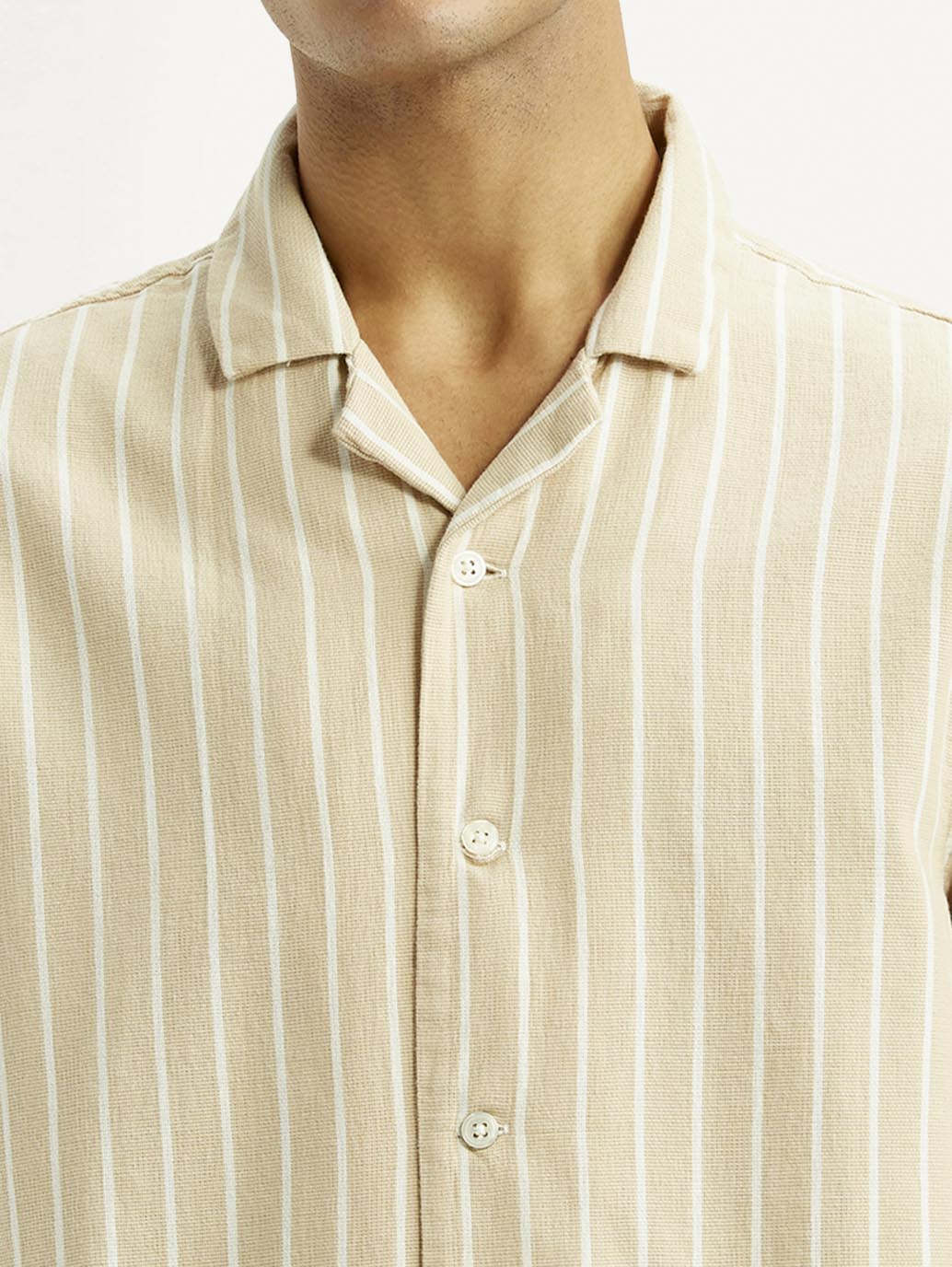 Men's Striped Peach Boxy Fit Camp Shirt