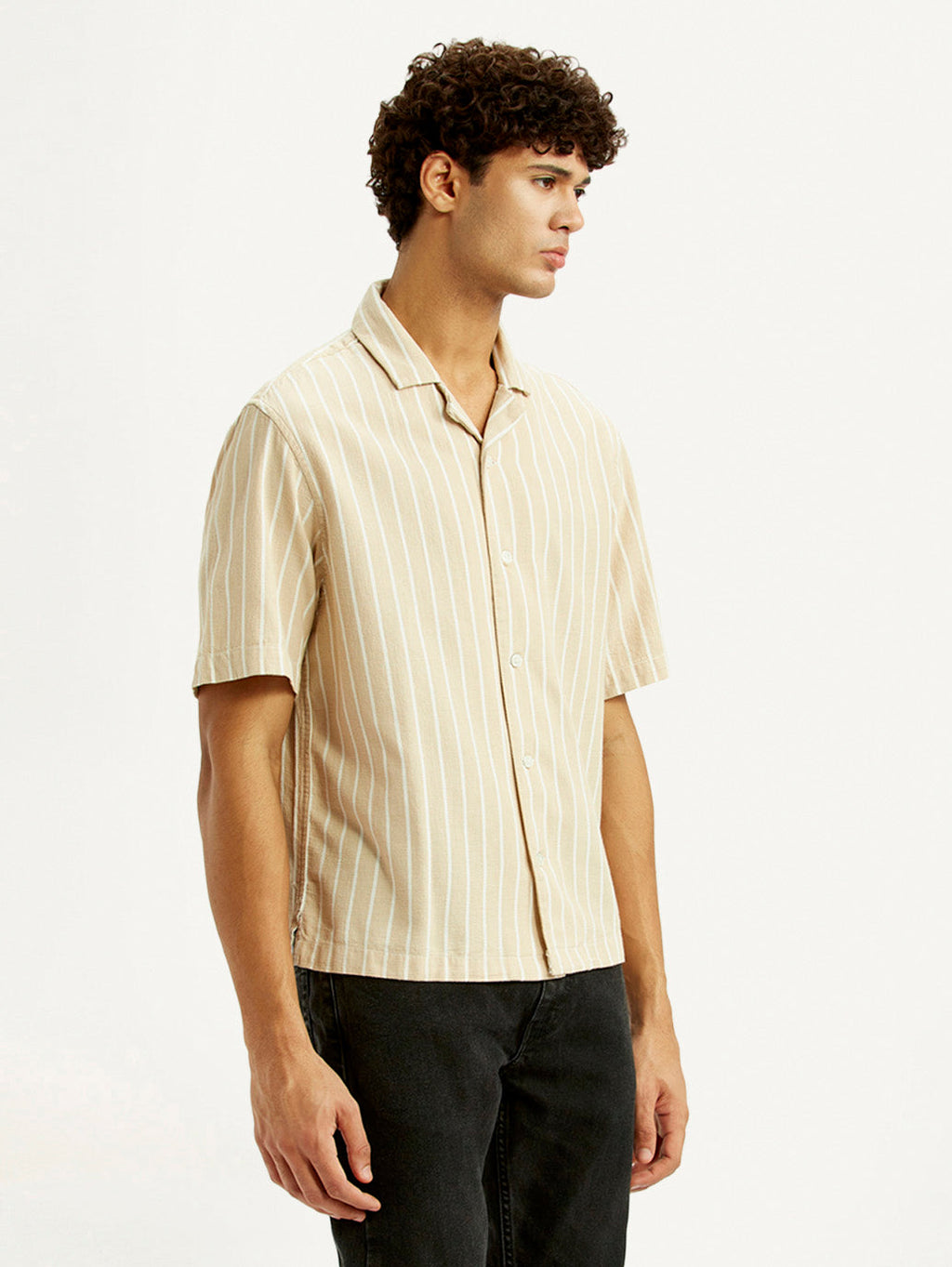 Men's Striped Peach Boxy Fit Camp Shirt