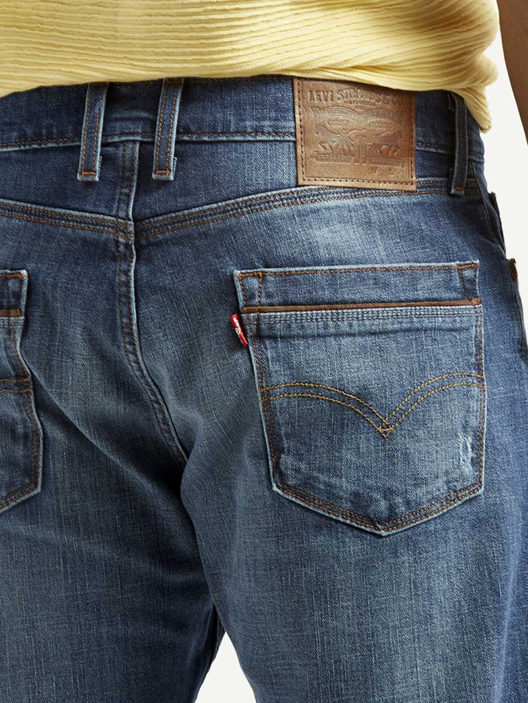 Men's 505 Blue Straight Fit Mid Rise Jeans