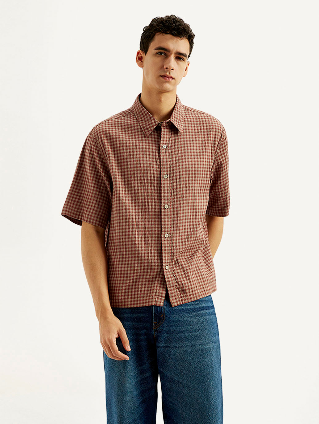 Men's Gingham Print Loose Fit Shirt