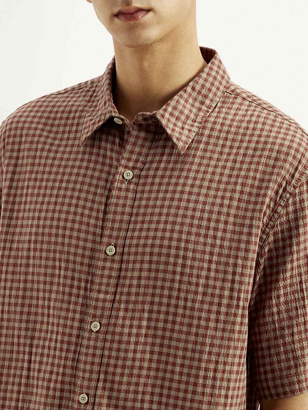 Men's Gingham Print Loose Fit Shirt