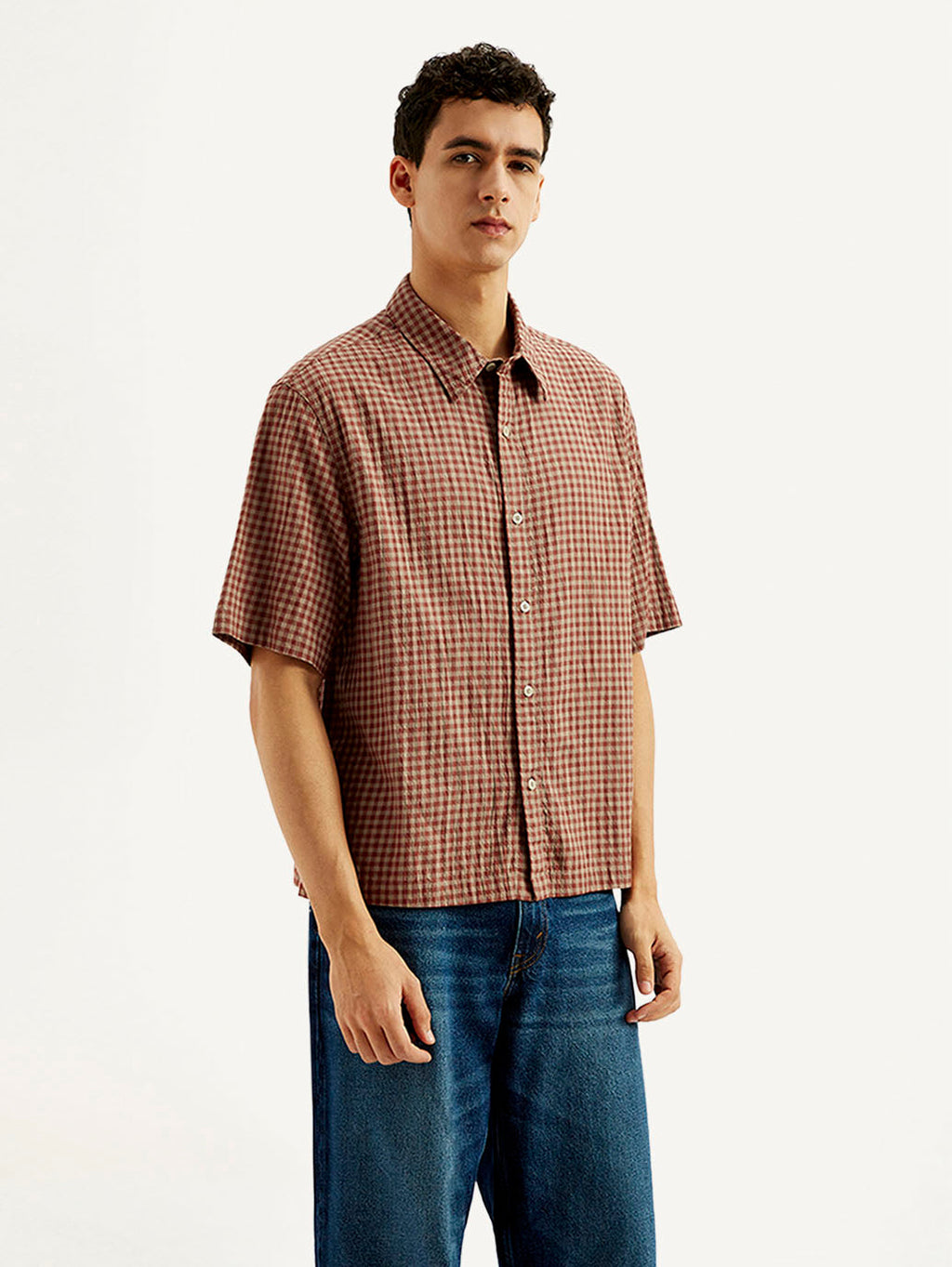 Men's Gingham Print Loose Fit Shirt
