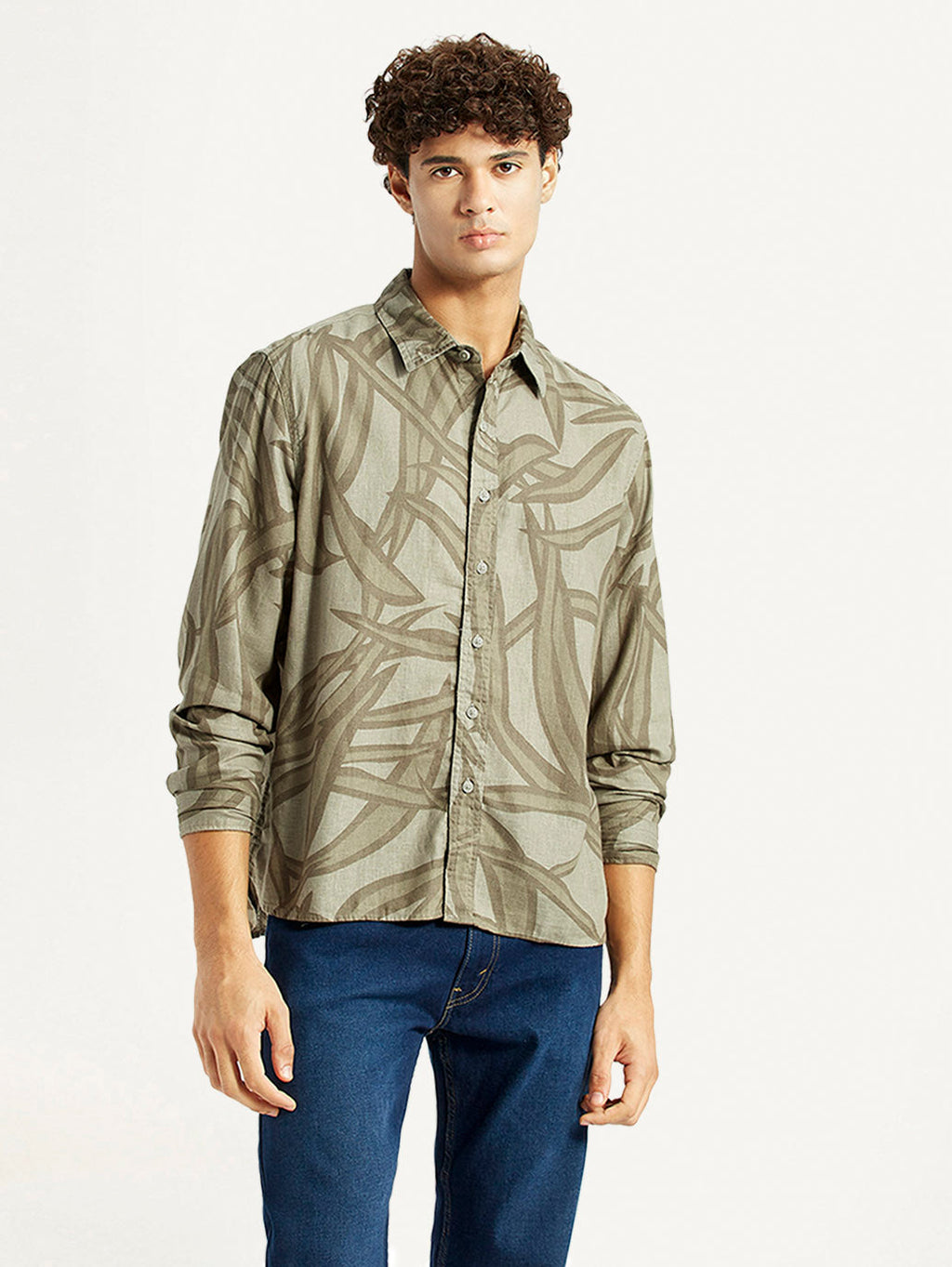 Men's Abstract Taupe Spread Collar Shirt