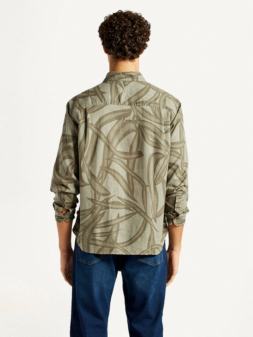 Men's Abstract Taupe Spread Collar Shirt