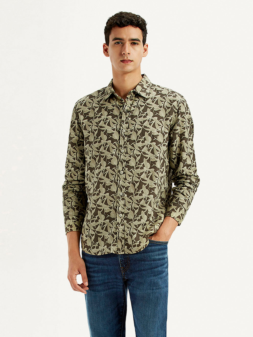 Men's Green Printed Slim Fit Shirt