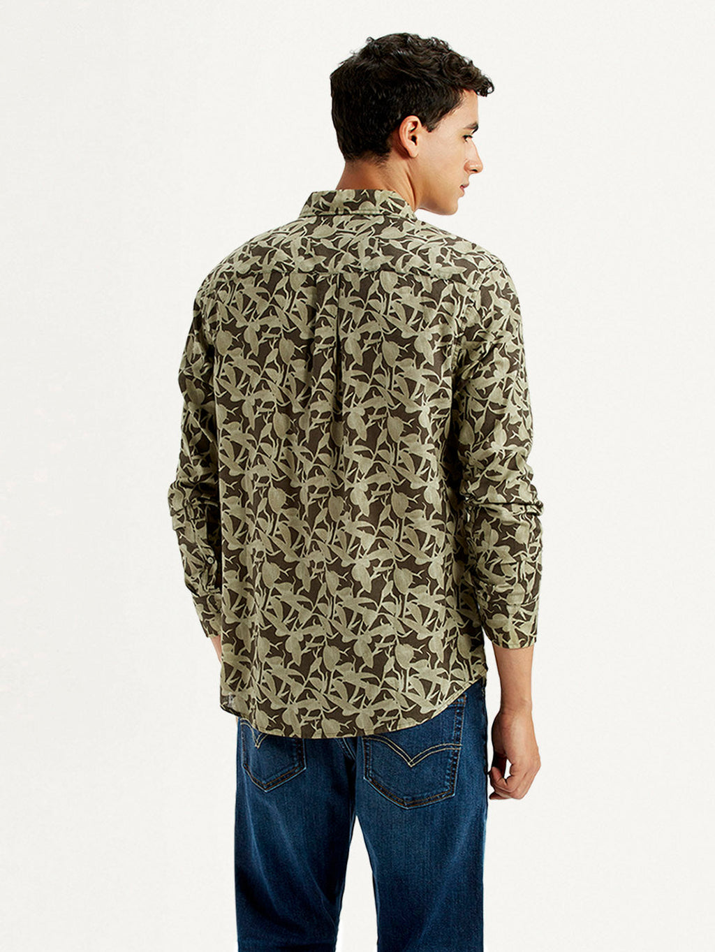 Men's Green Printed Slim Fit Shirt