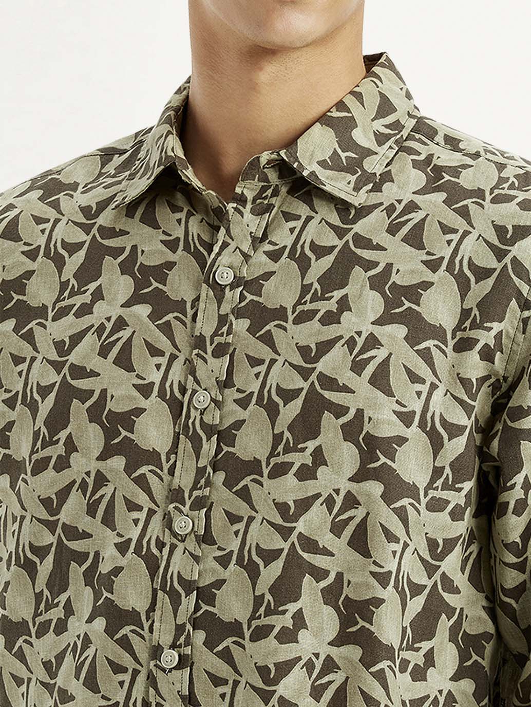 Men's Green Printed Slim Fit Shirt