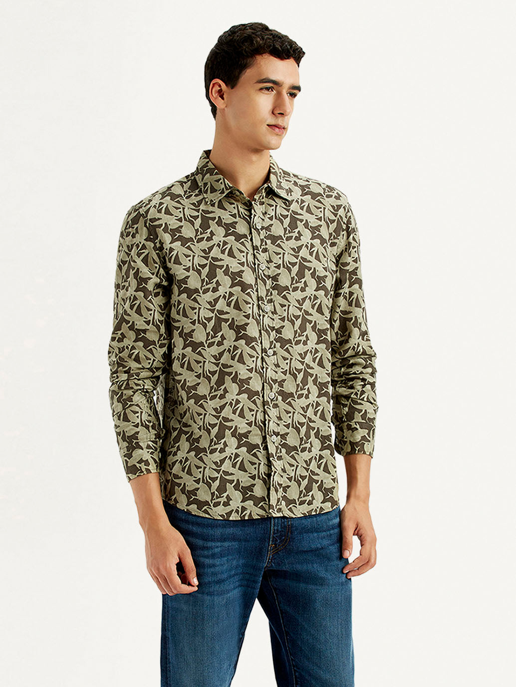 Men's Green Printed Slim Fit Shirt