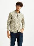 Men's Geometric Beige Slim Fit Shirt