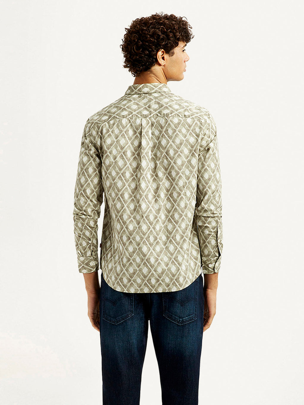 Men's Geometric Beige Slim Fit Shirt