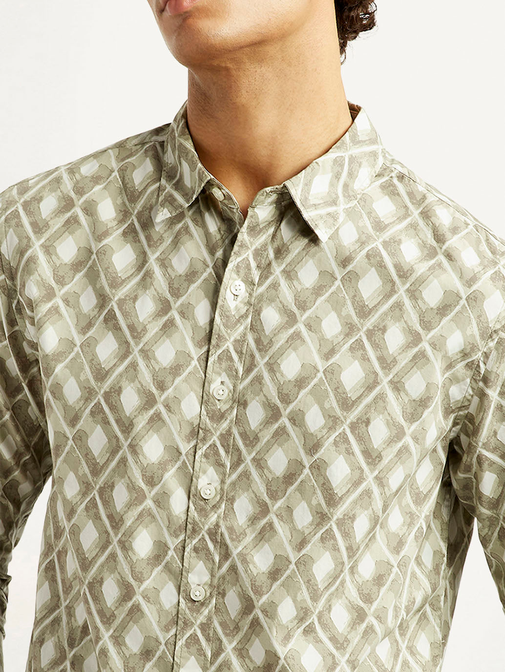 Men's Geometric Beige Slim Fit Shirt