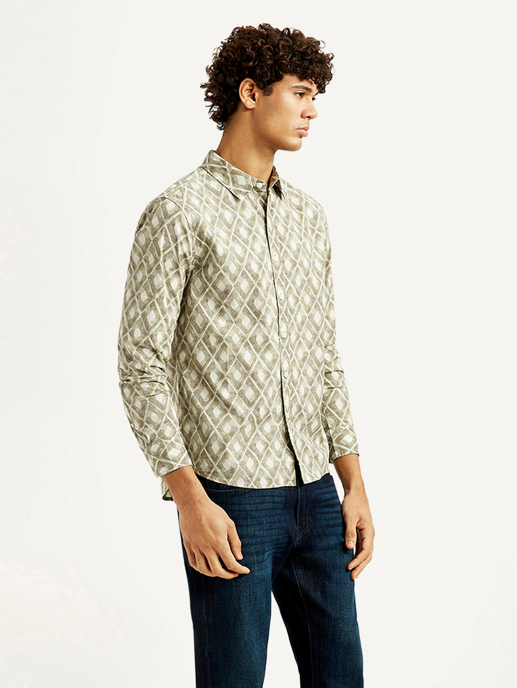 Men's Geometric Beige Slim Fit Shirt