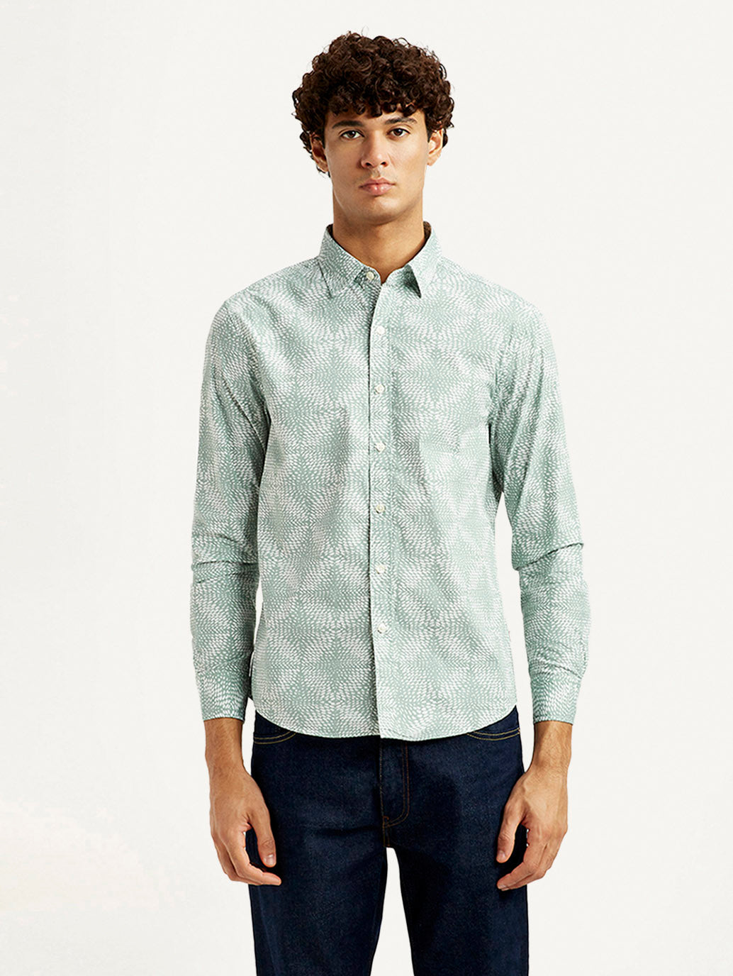 Men's Abstract Light Green Slim Fit Shirt