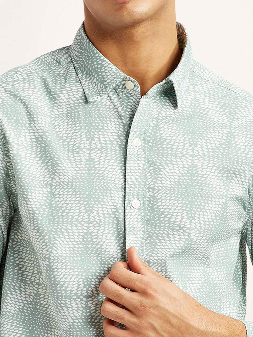 Men's Abstract Light Green Slim Fit Shirt