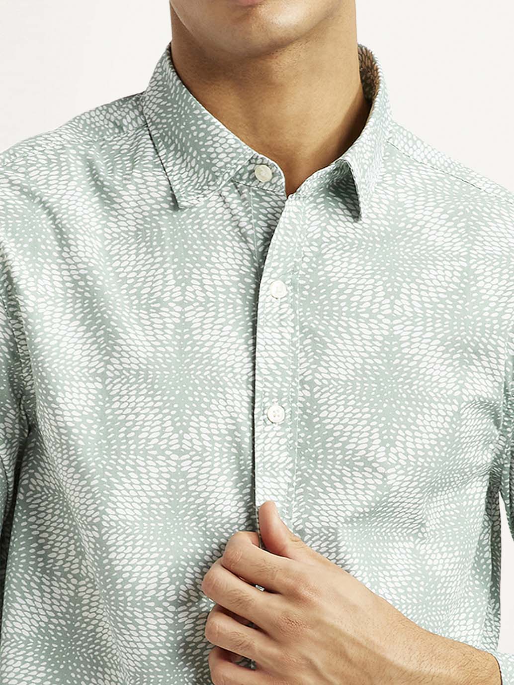 Men's Abstract Light Green Slim Fit Shirt