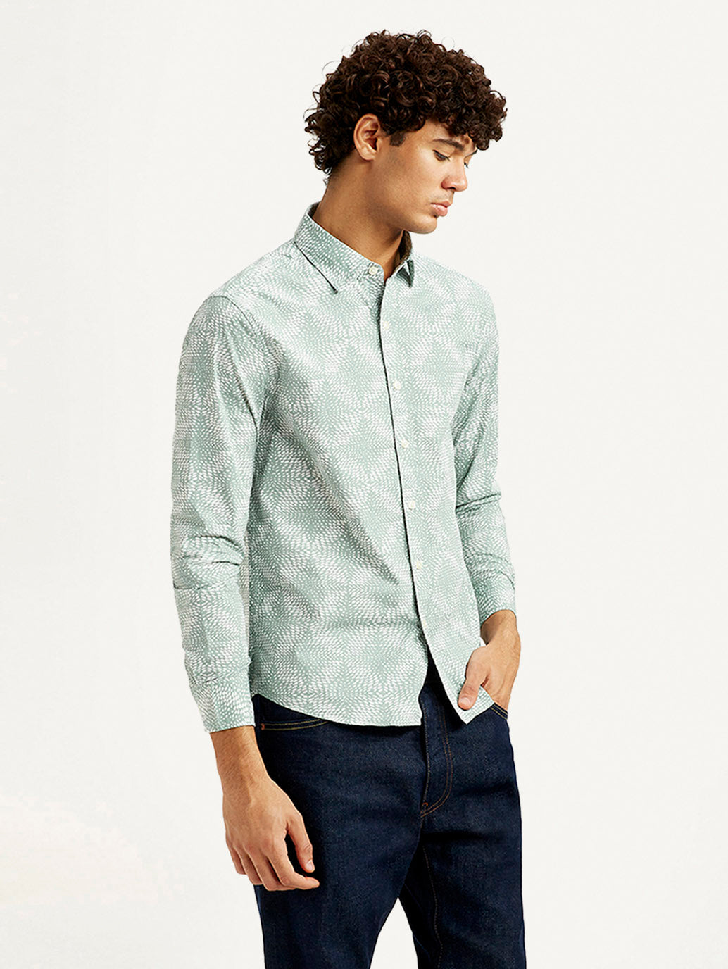 Men's Abstract Light Green Slim Fit Shirt