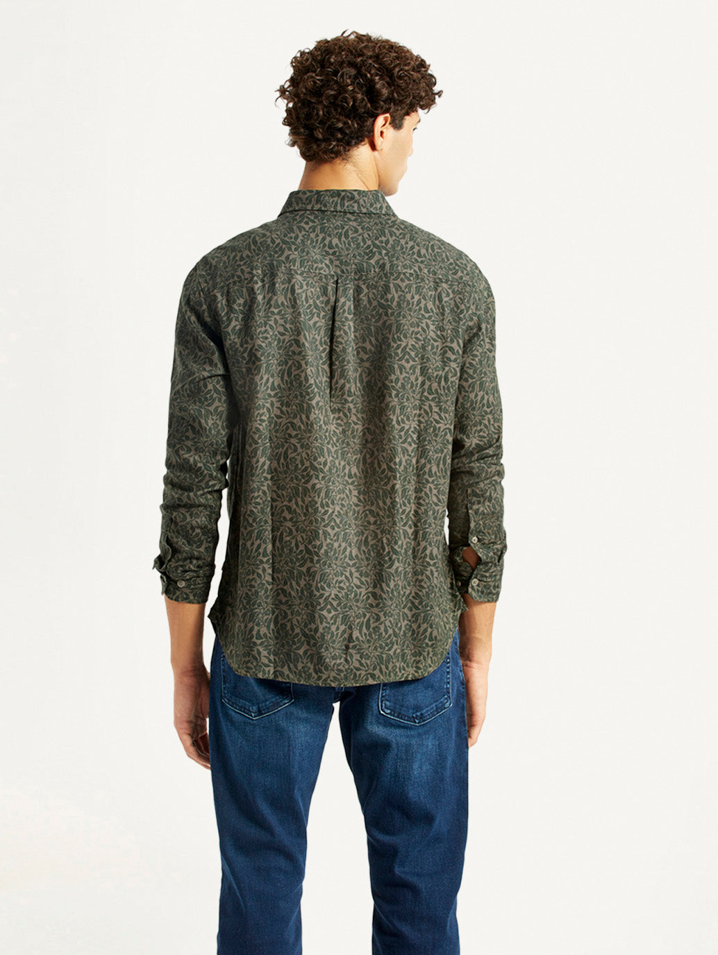 Men's Printed Olive Green Slim Fit Shirt