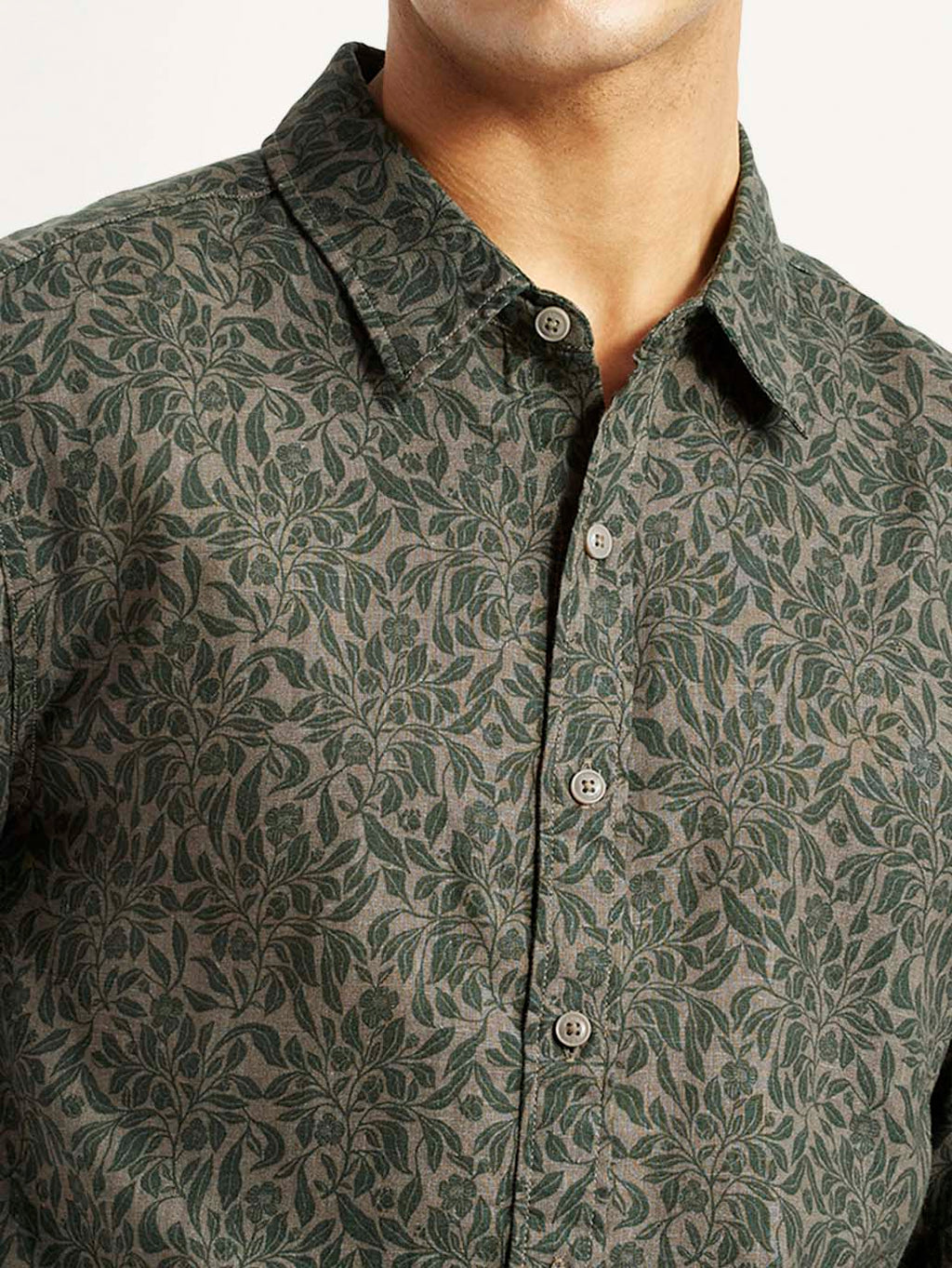 Men's Printed Olive Green Slim Fit Shirt