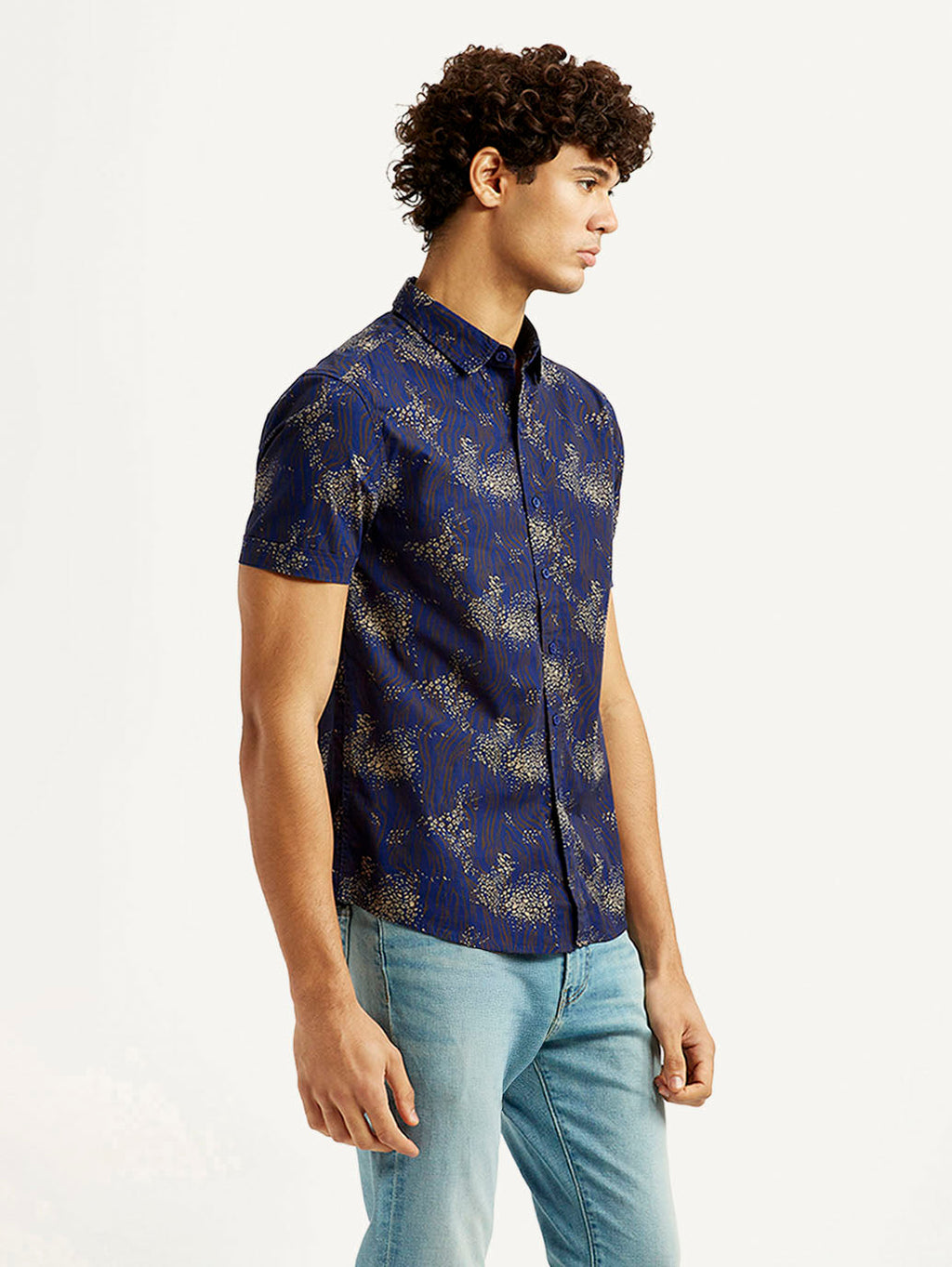 Men's Abstract Dark Blue Slim Fit Shirt