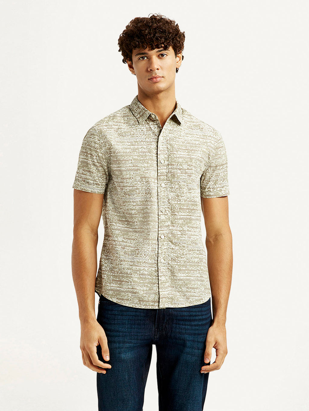 Men's Abstract Beige Slim Fit Shirt