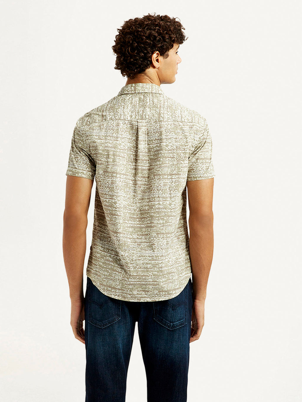 Men's Abstract Beige Slim Fit Shirt