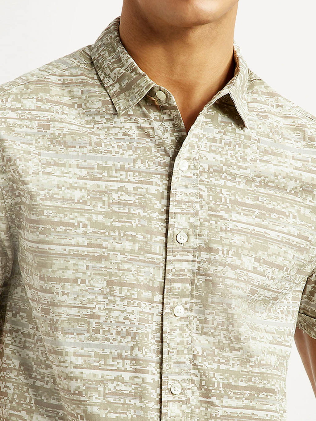 Men's Abstract Beige Slim Fit Shirt