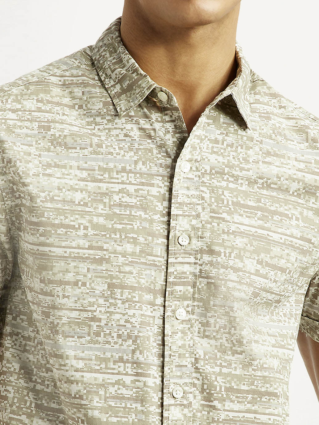 Men's Abstract Beige Slim Fit Shirt
