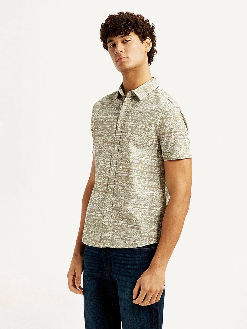 Men's Abstract Beige Slim Fit Shirt