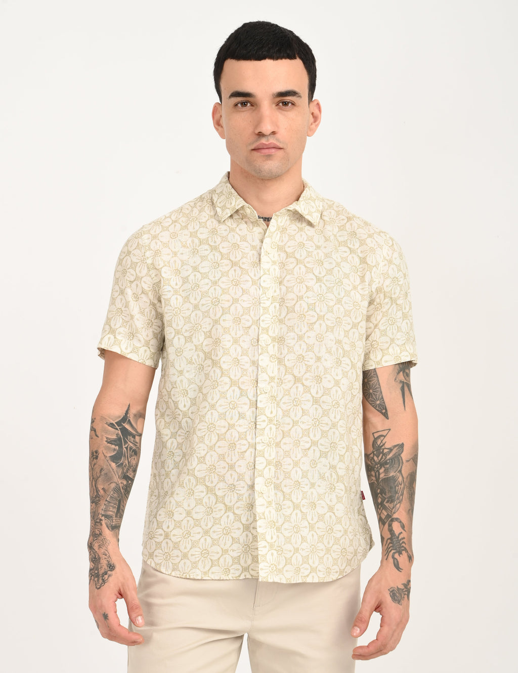 Men's Floral Beige Slim Fit Shirt
