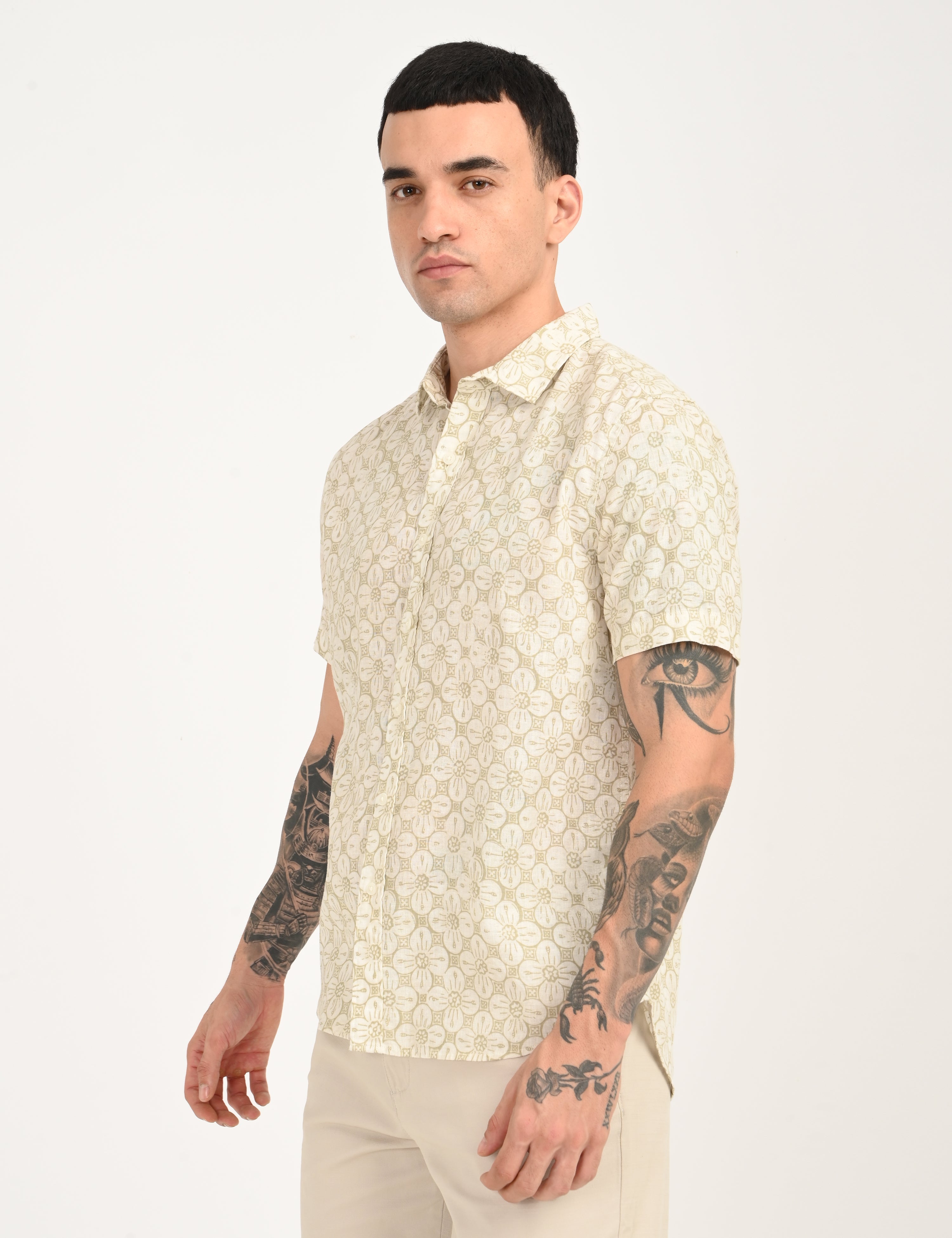 Men's Floral Beige Slim Fit Shirt