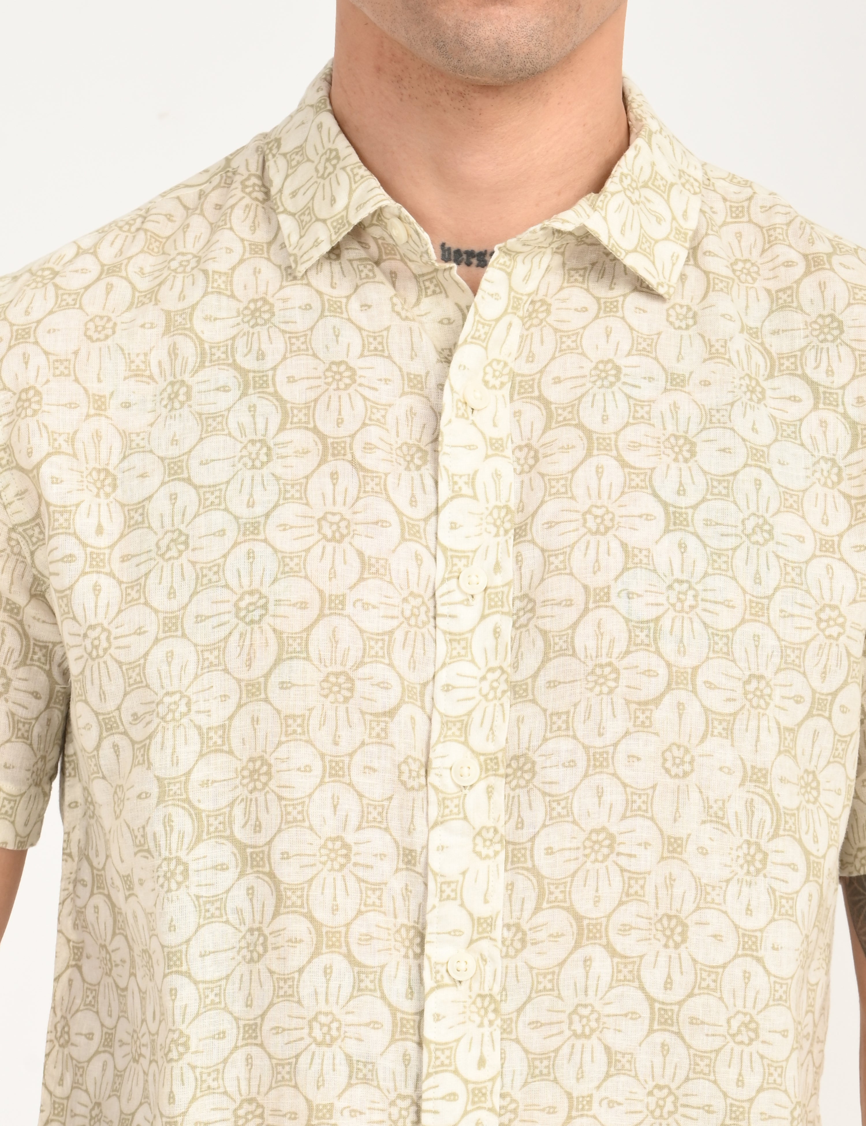 Men's Floral Beige Slim Fit Shirt
