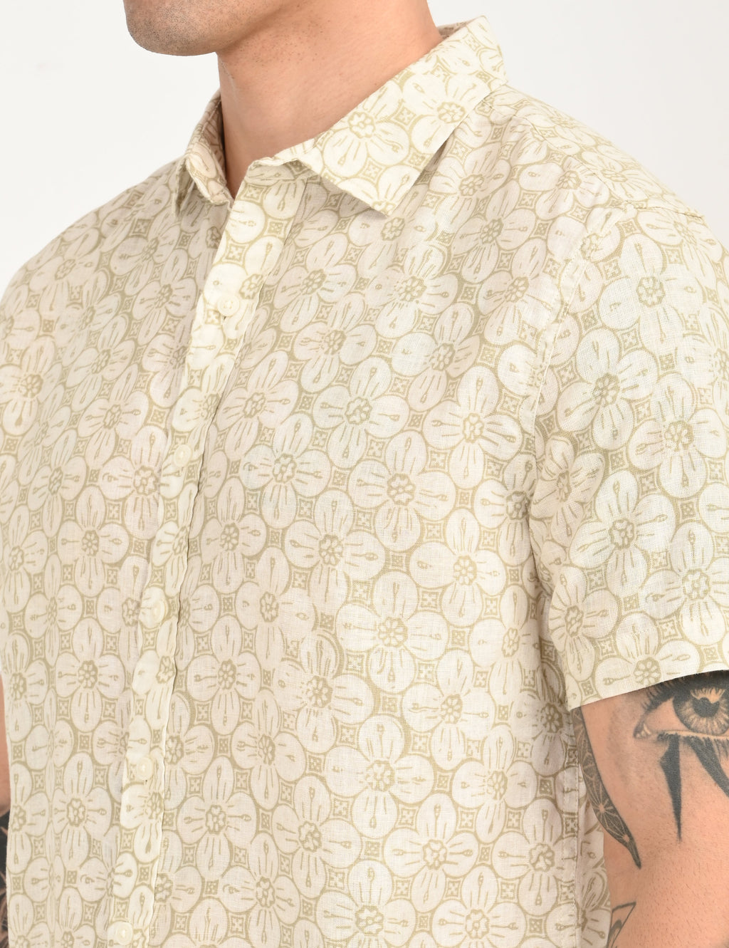 Men's Floral Beige Slim Fit Shirt