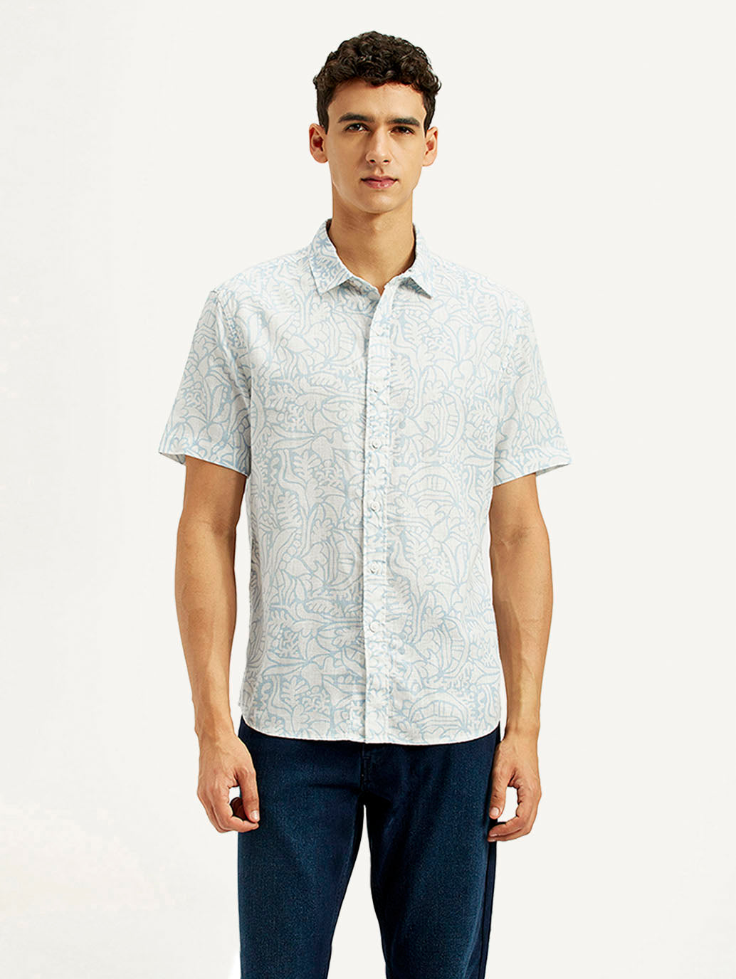 Men's Printed Slim Fit Linen Shirt