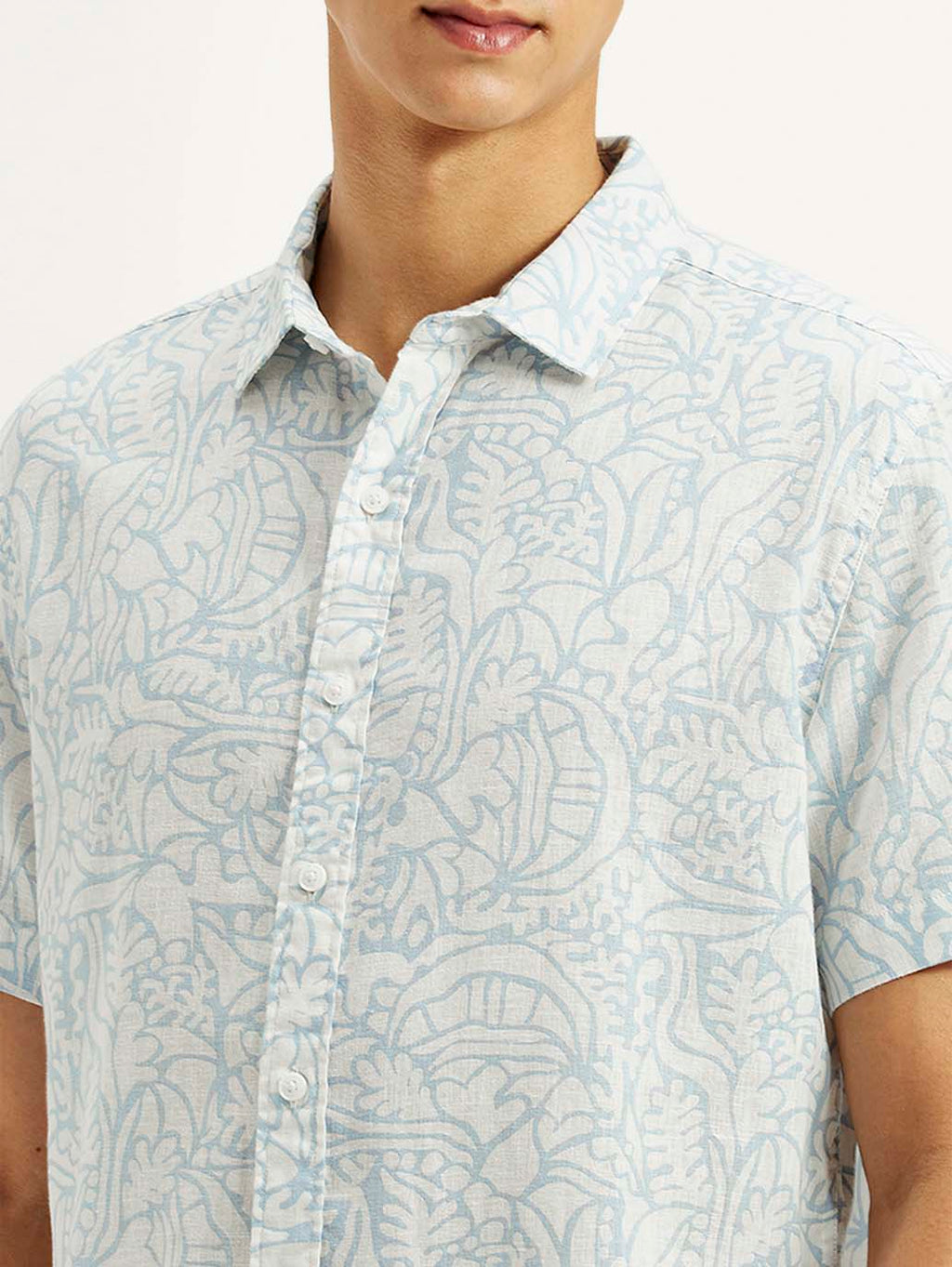 Men's Printed Slim Fit Linen Shirt