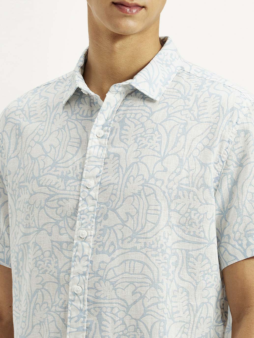 Men's Printed Slim Fit Linen Shirt