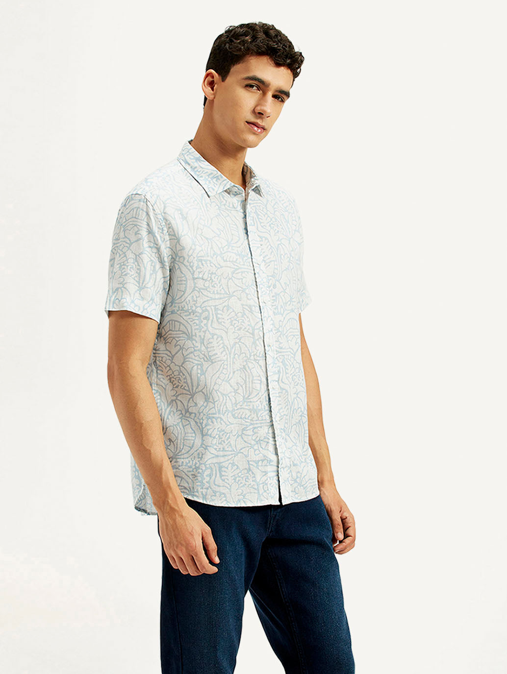 Men's Printed Slim Fit Linen Shirt
