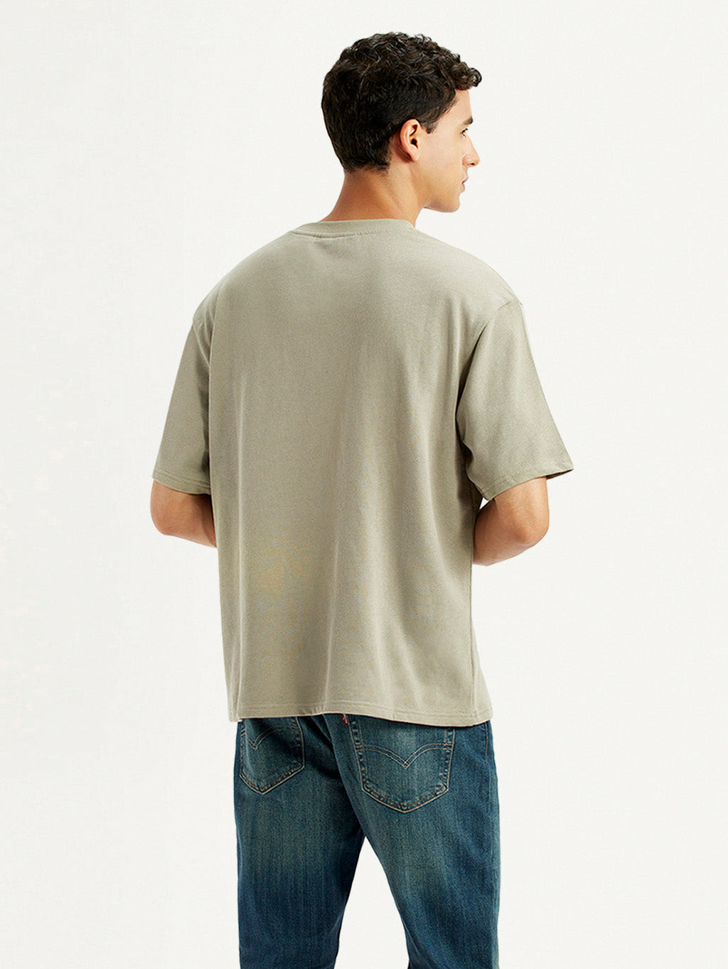 Men's Brand Logo Beige Loose Fit T-shirt