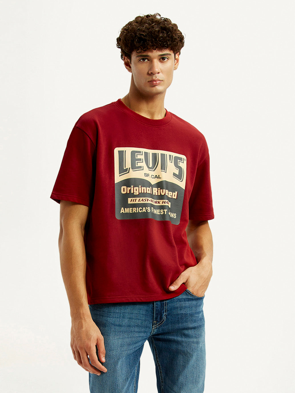 Men's Graphic Print Red Loose Fit T-shirt