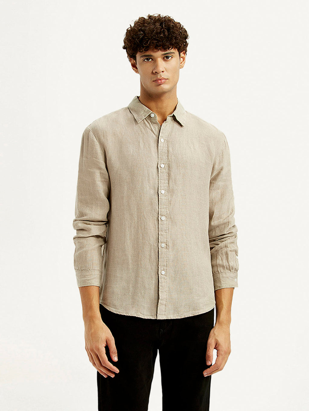 Men's Solid Beige Slim Fit Shirt