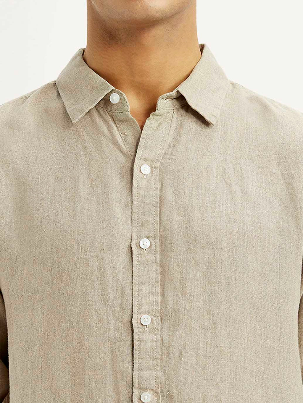 Men's Solid Beige Slim Fit Shirt