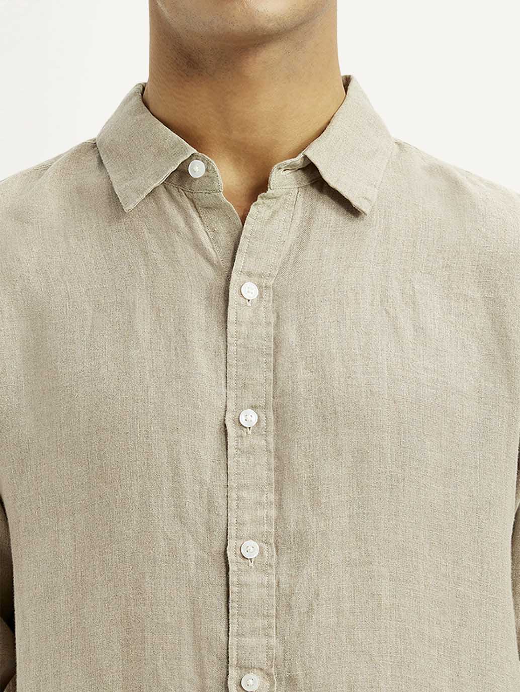 Men's Solid Beige Slim Fit Shirt