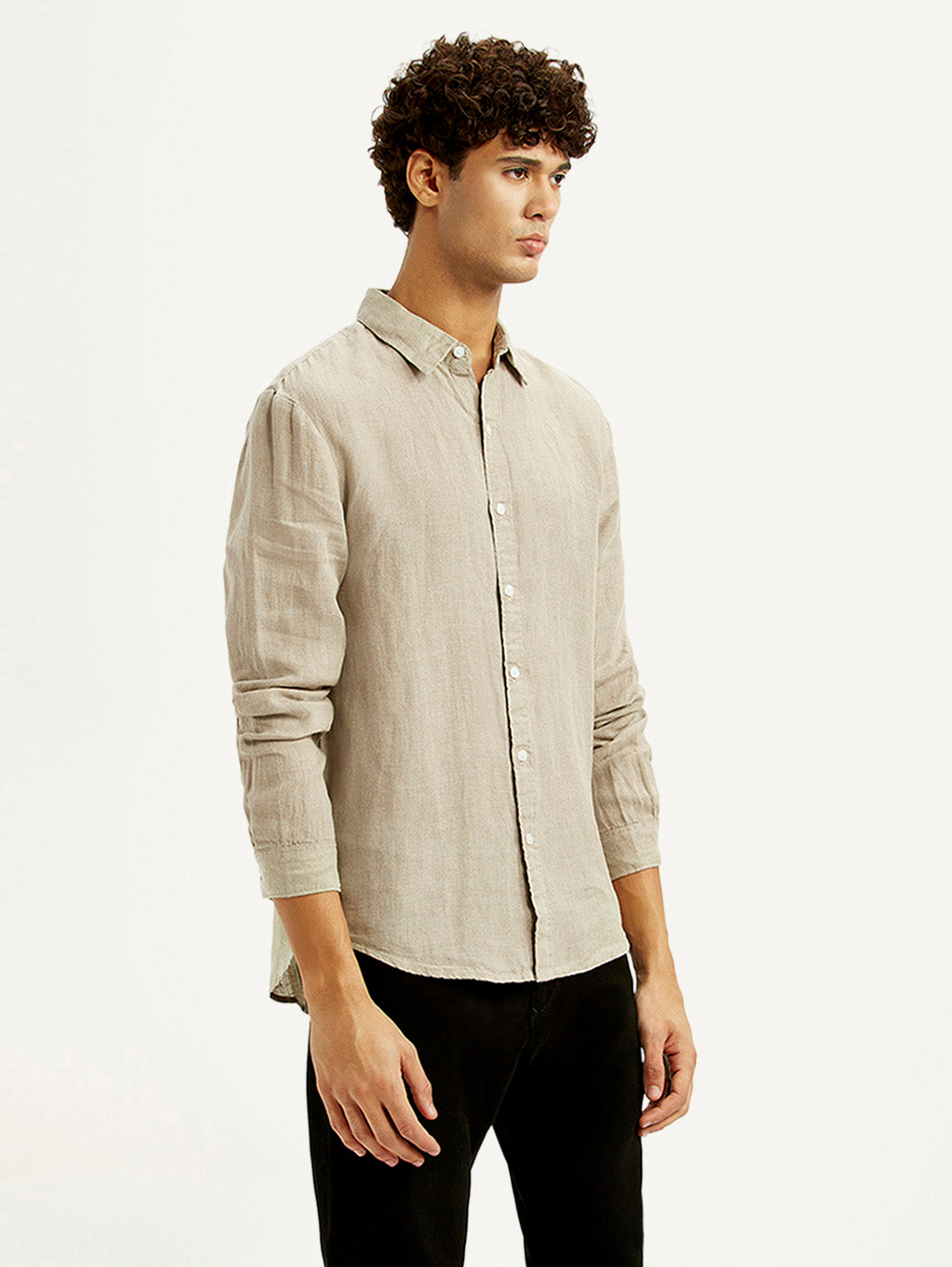 Men's Solid Beige Slim Fit Shirt