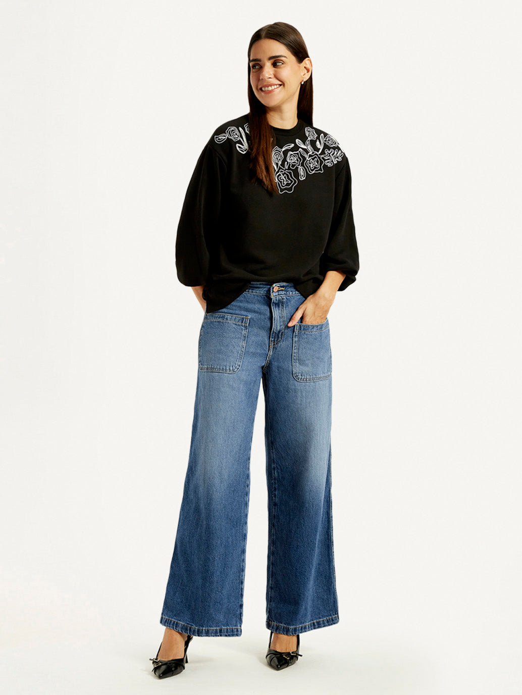 Women's Blue XL Straight Loose Fit Mid Rise Jeans